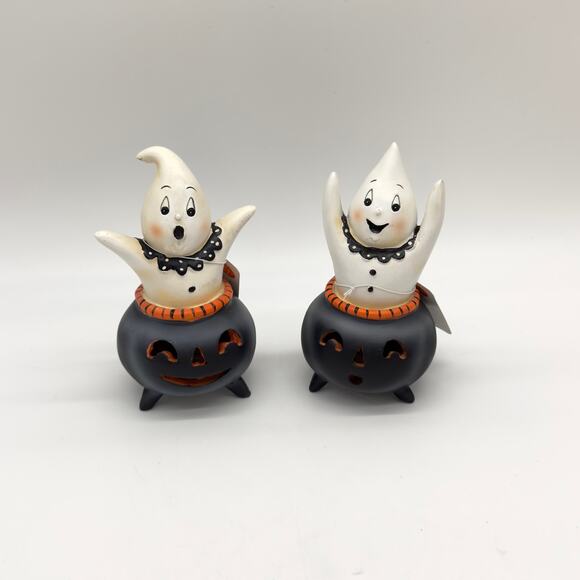 Set of 2 Johanna Parker Transpac Mini Cauldron Ghosts Light Up Halloween NEW - Picture 1 of 11